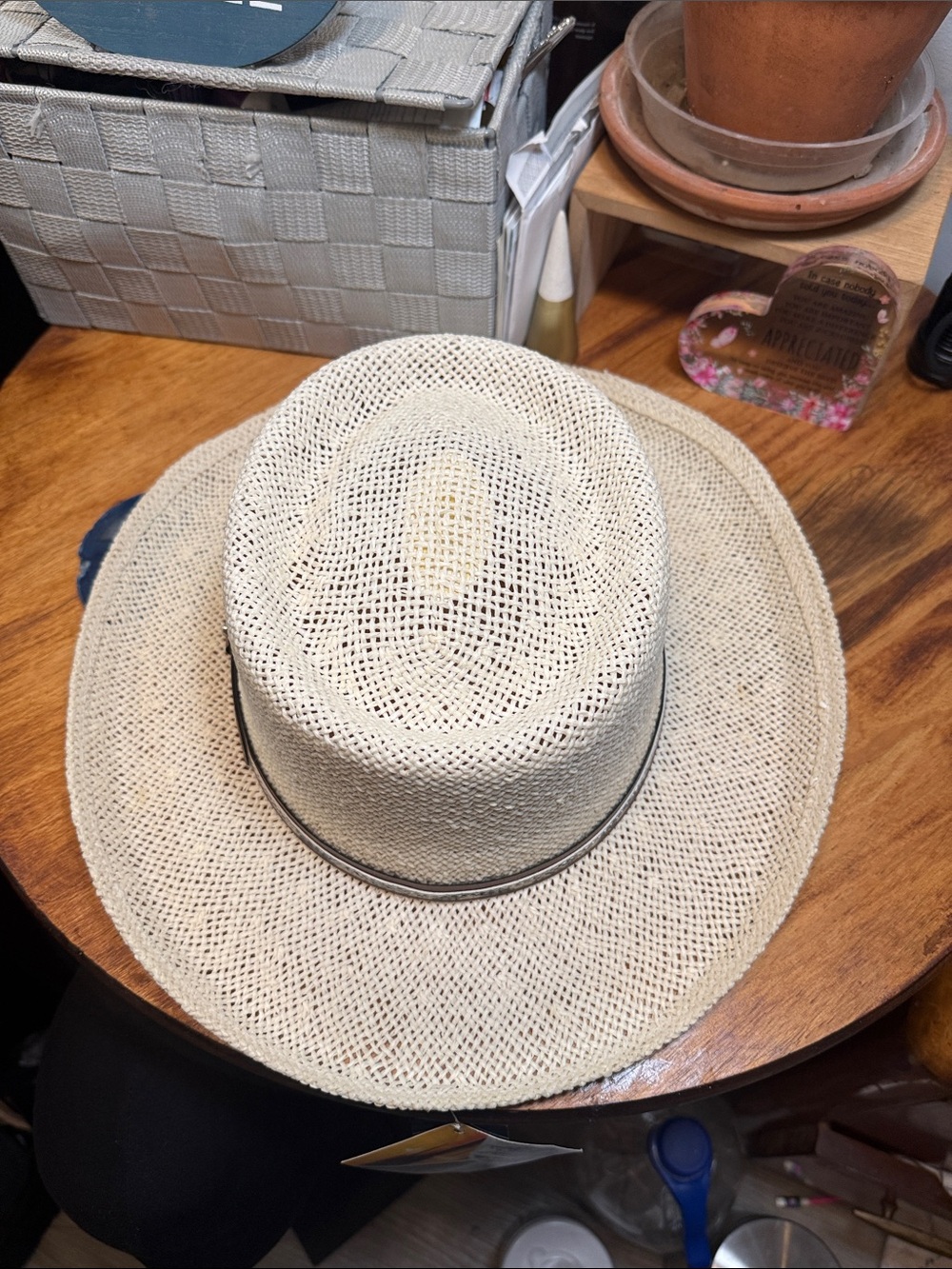 Men’s Cream Straw Sun Hat with Black Trim